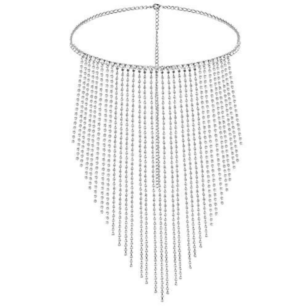 8114 Fringe Masquerade Mask , Vintage Rhinestone Tassel Face Mask, Silver